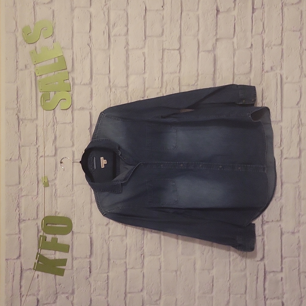 Faux denim button down